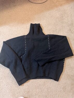 The Kooples Black Turtleneck Sweater with Silver Studs